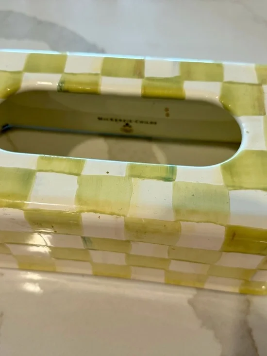 Parchment Check Ceramic Tissue Box Cover by Mackenzie-Childs